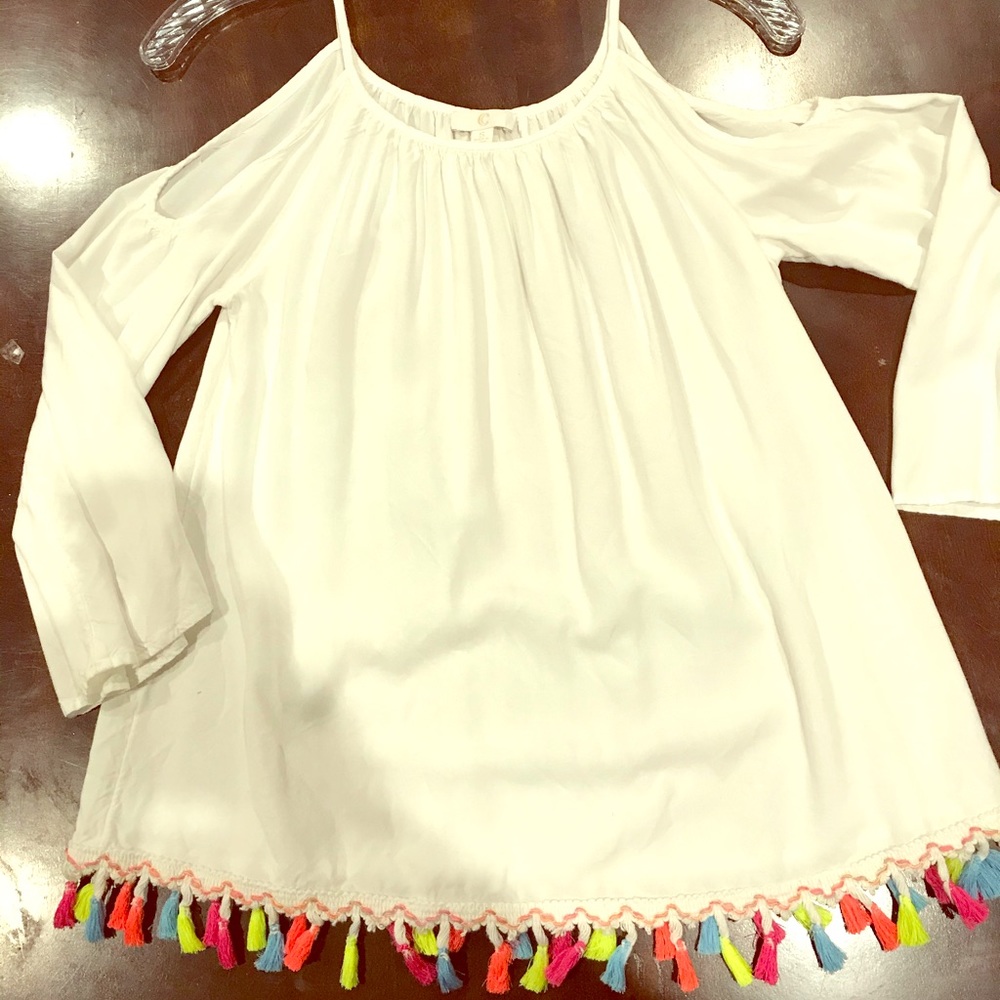 Shoulderless Blouse white  ethnic accents sizeS